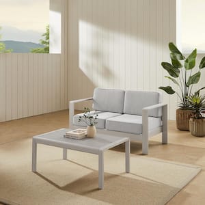 Kelten Anodized Grey 2-Piece Aluminum 2-Seater Patio Conversation Set with Gray Polyester Cushions