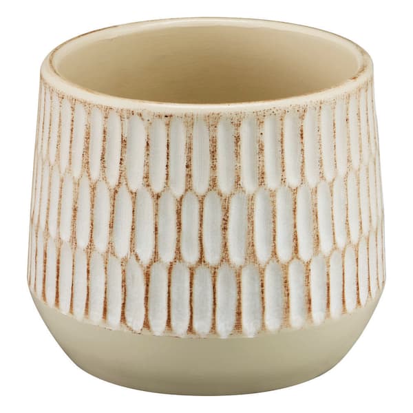Vigoro 6.5 in. Ottilia Alabaster Textured Ceramic Planter (6.5 in. D x 5.5 in. H) with Drainage Holes