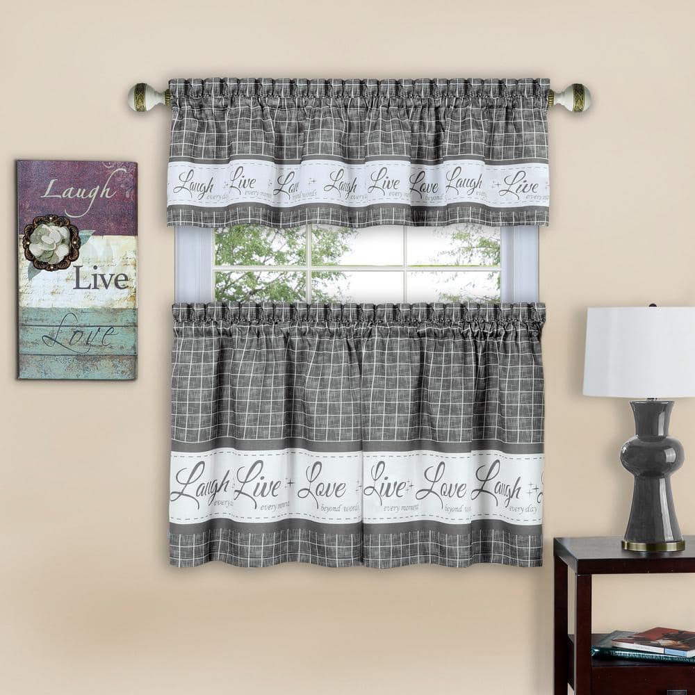 Gray Polyester Light-Filtering Kitchen Tier Curtain Set
