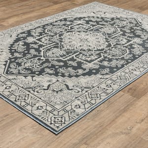 Imperial Blue/Gray 4 ft. x 6 ft. Persian-Inspired Center Oriental Medallion Polyester Indoor Area Rug