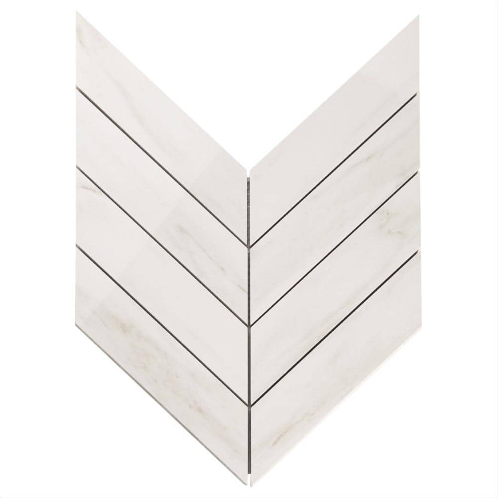 Saroshi Dolomite Snow 4 in. x 0.33 in. Polished Porcelain Marble Look Floor and Wall Mosaic Tile Sample price history on PriceWatchPro