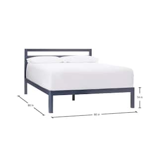 Grandon Midnight Blue Metal Queen Platform Bed with Slats (60 in W. X 14 in H.)