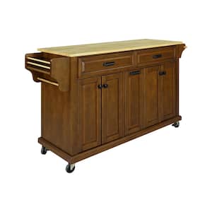 Mahogany Wood 60.50 in. Kitchen Island with Drawers and doors