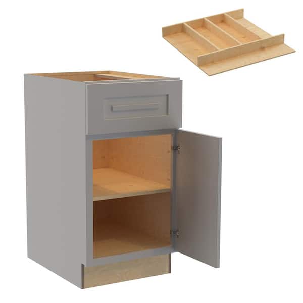 Home Decorators Collection Grayson 18 in. W x 24 in. D x 34.5 in. H Assembled Plywood Base Kitchen Cabinet in Pearl Gray with Utility Soft Close RH