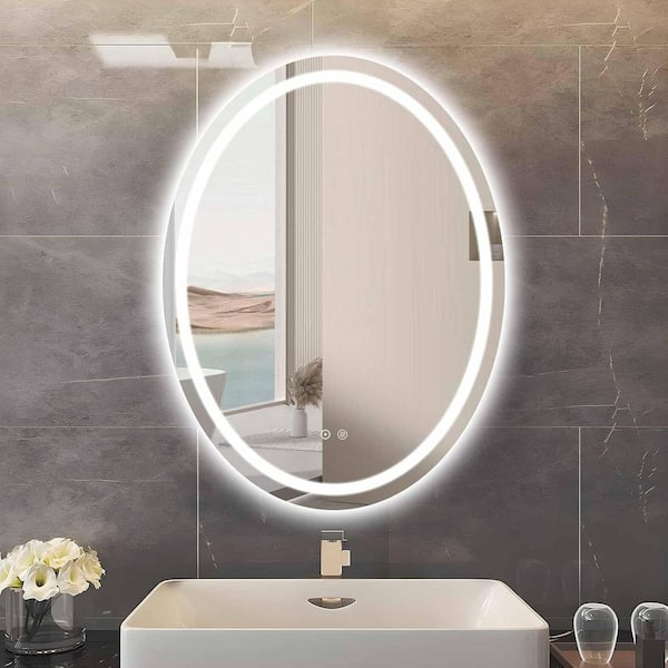 TOOLKISS 28 in. W x 36 in. H Oval Frameless LED Light Anti Fog Wall Bathroom Vanity Mirror in Backlit Plus Front Lighted