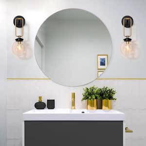 14.5 in. H Transitional Globe Bathroom Wall Sconce 1-Light Industrial Black and Brass Round Wall Light for Bedroom