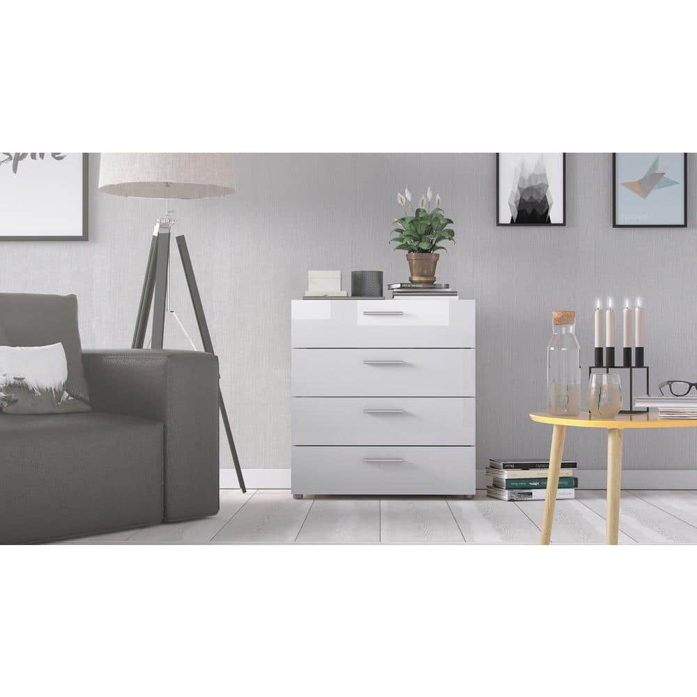 Sleek Austin 4-Drawer Chest in Oak Structure and White High Gloss
