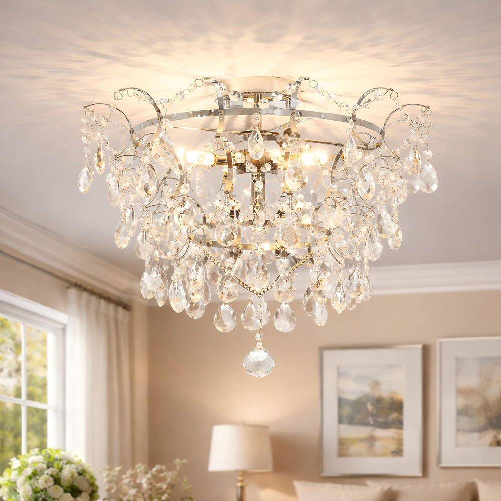 Auralen 19.3 in. 4-Light White Chrome Classic Glam Crystal Semi Flush Mount Ceiling Light with No Bulbs Included price history on PriceWatchPro