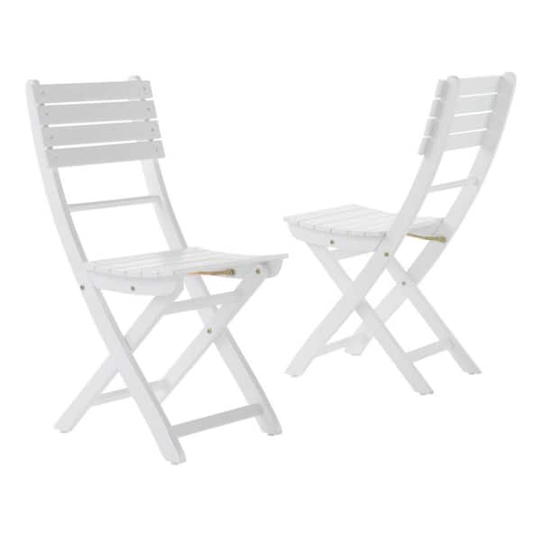Anky Acacia Wood Folding Dining Chair in White (Set of 2)