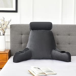Sweet Home Collections Jumbo Bed Rest Pillow with Neck Support and Cup Holders, Gray