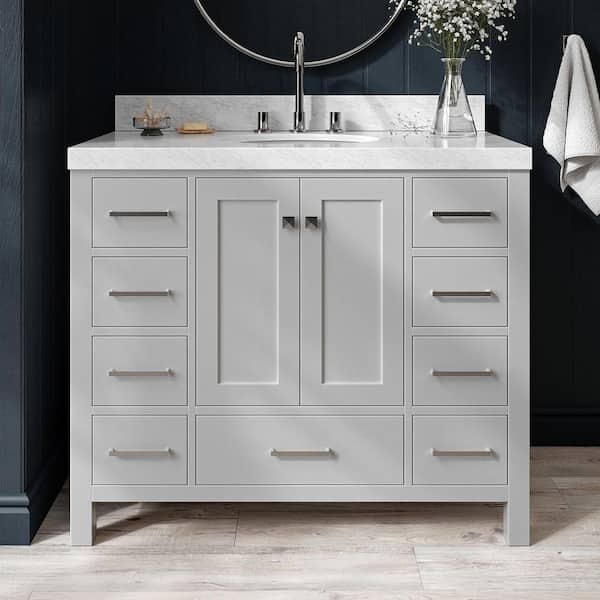 ARIEL Cambridge 42 in. W x 22 in. D x 36.5 in. H Single Sink Freestanding Bath Vanity in Grey with Carrara Marble Top