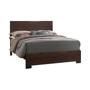 Brown Wooden Frame Queen Platform Bed with Natural Grain Details