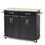 Costway Black 4-Door Rolling Kitchen Island Cart Buffet Cabinet with ...