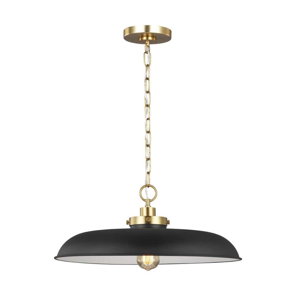 Midnight Black and Burnished Brass 20'' Dome Pendant Light
