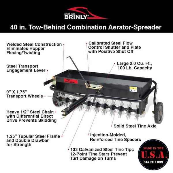 Brinly-Hardy Tow Behind Aerator Spreader Combination 40 in Lawn Steel Frame 