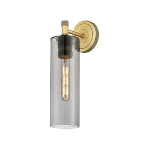 Crown Point 3.88 in. 1-Light Brushed Brass Wall Sconce with Glass Shade