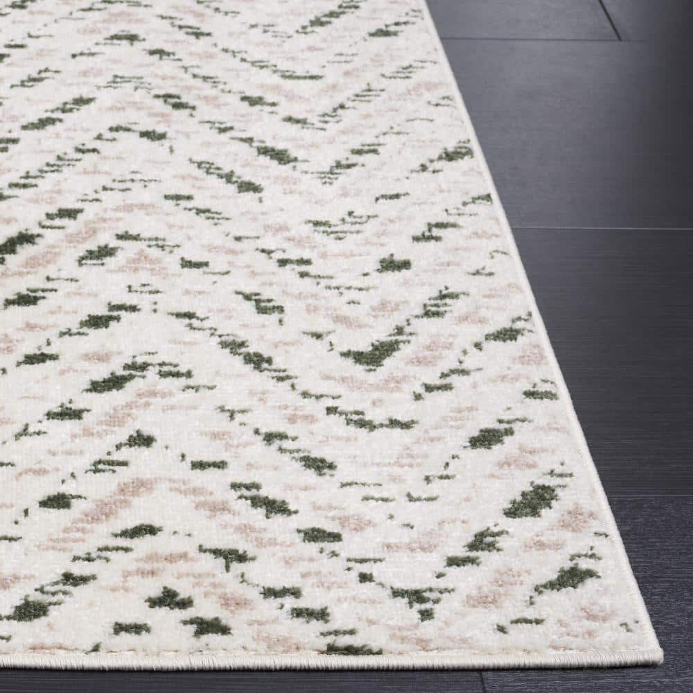 Ivory and Dark Green Chevron Rectangular Area Rug