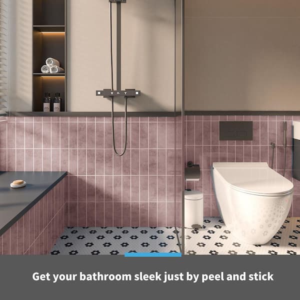 Pink 9 in. x 11.4 in. SPC&PVC Peel and Stick Backsplash, Heat and Water Resistant Glazed-Ceramic Finish Tiles (10-Pack)