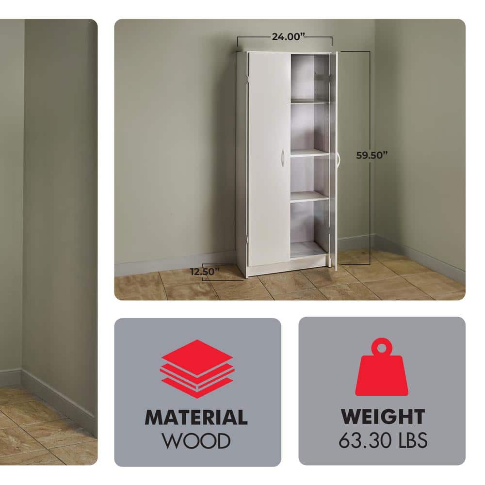 White Freestanding 4-Shelf Pantry Cabinet with Adjustable Shelves