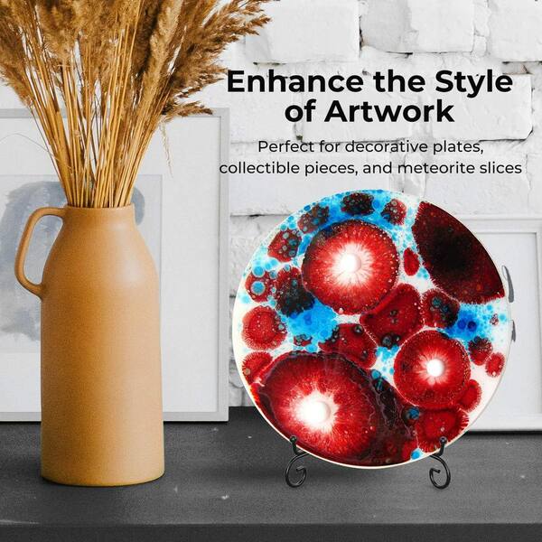 2-Piece Heavy Duty Black Metal Display Stand Holder For Ceramic Art Tile Plates & Coasters