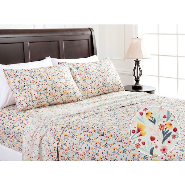 3-Piece Spring Floral Bloom Pattern Print Microfiber Bedsheets Set, Twin