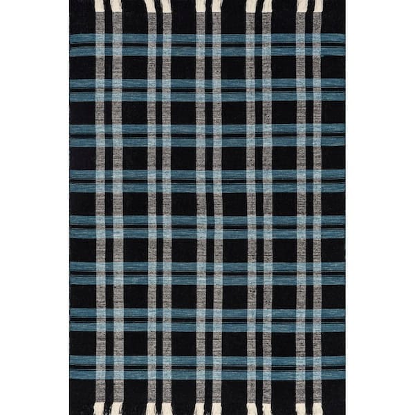 Black 5 ft. x 8 ft. Denton Country Plaid Wool Fringe Area Rug