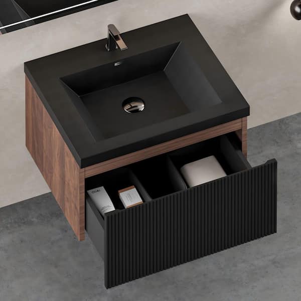 Ziyudura 24 in. Single Sink Floating Black Bath Vanity with Black