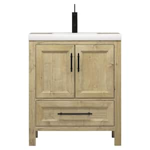 VIV 30 in. W x 20 in. D x 35 in. H Single Sink Freestanding Bath Vanity in Teak Oak with White Acrylic Top