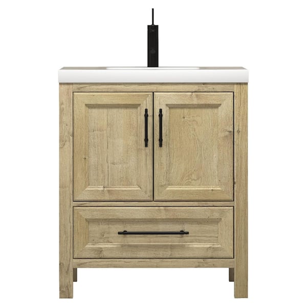 VIV 30 in. W x 20 in. D x 35 in. H Single Sink Freestanding Bath Vanity in Teak Oak with White Acrylic Top