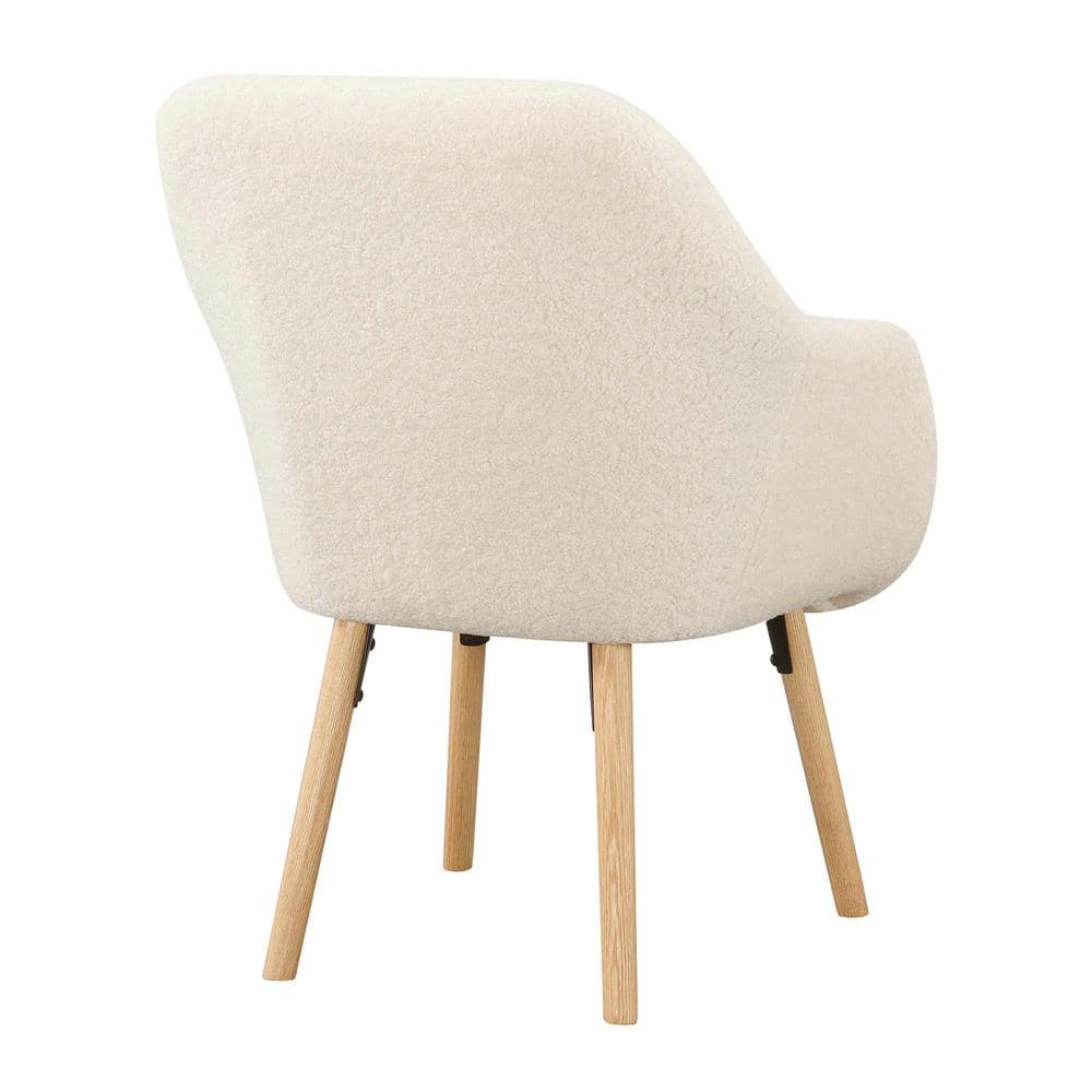 Sherpa Crème Cozy Accent Chair with Solid Red Oak Legs