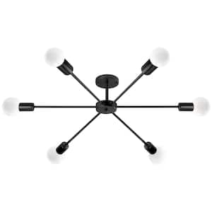 Shanna 22.44 in. 6-Light Modern Black Semi- Flush Mount Ceiling Light with No Bulbs Included