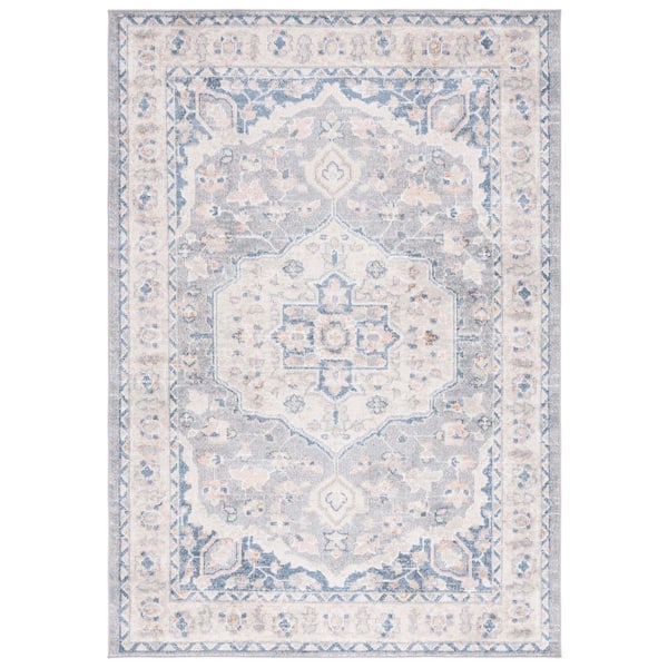 SAFAVIEH Blair Beige/Light Gray 9 ft. x 12 ft. Machine Washable Ornate Medallion Area Rug