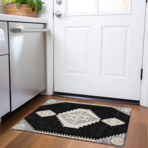 Mayfield Premium Machine Washable Abstract AMF1014 Black 2 ft. x 3 ft. Area Rug