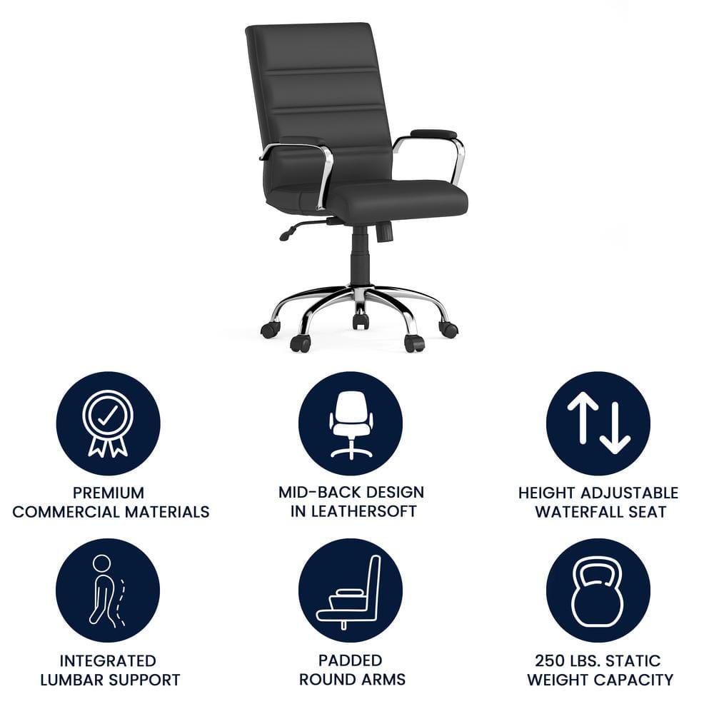 Sleek Mid-Back Black LeatherSoft Swivel Executive Office Chair