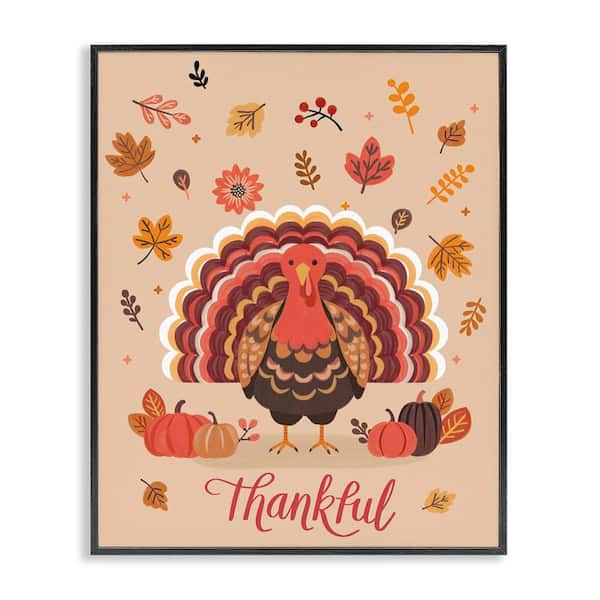 Stupell Industries Thankful Autumnal Turkey by Nancy McKenzie Black Framed Animal Giclee Art Print 20 in. x 16 in.