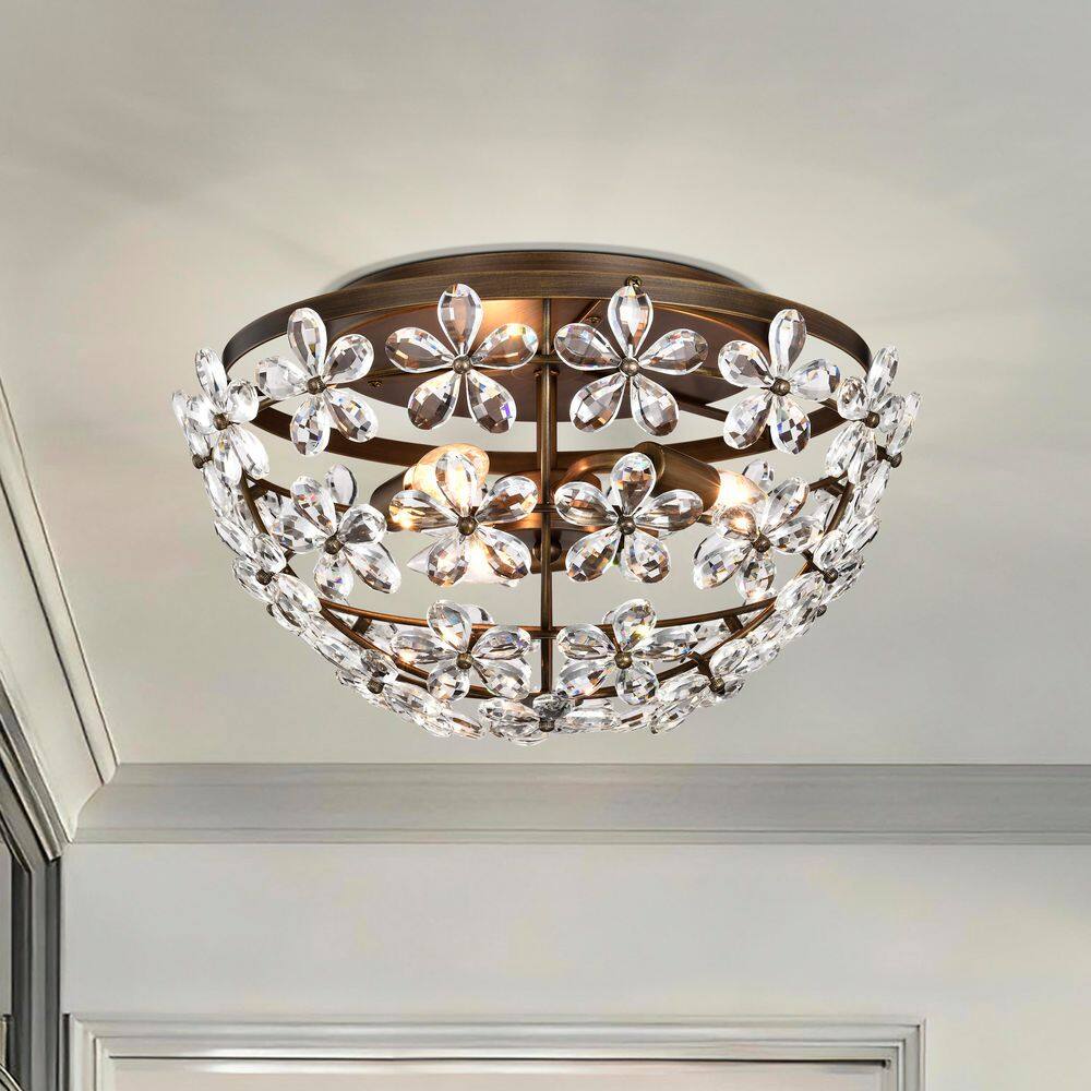 Teresa 15.7 in. 3-Light Bronze Daisy Flower Crystal Blossom Flush Mount price history on PriceWatchPro