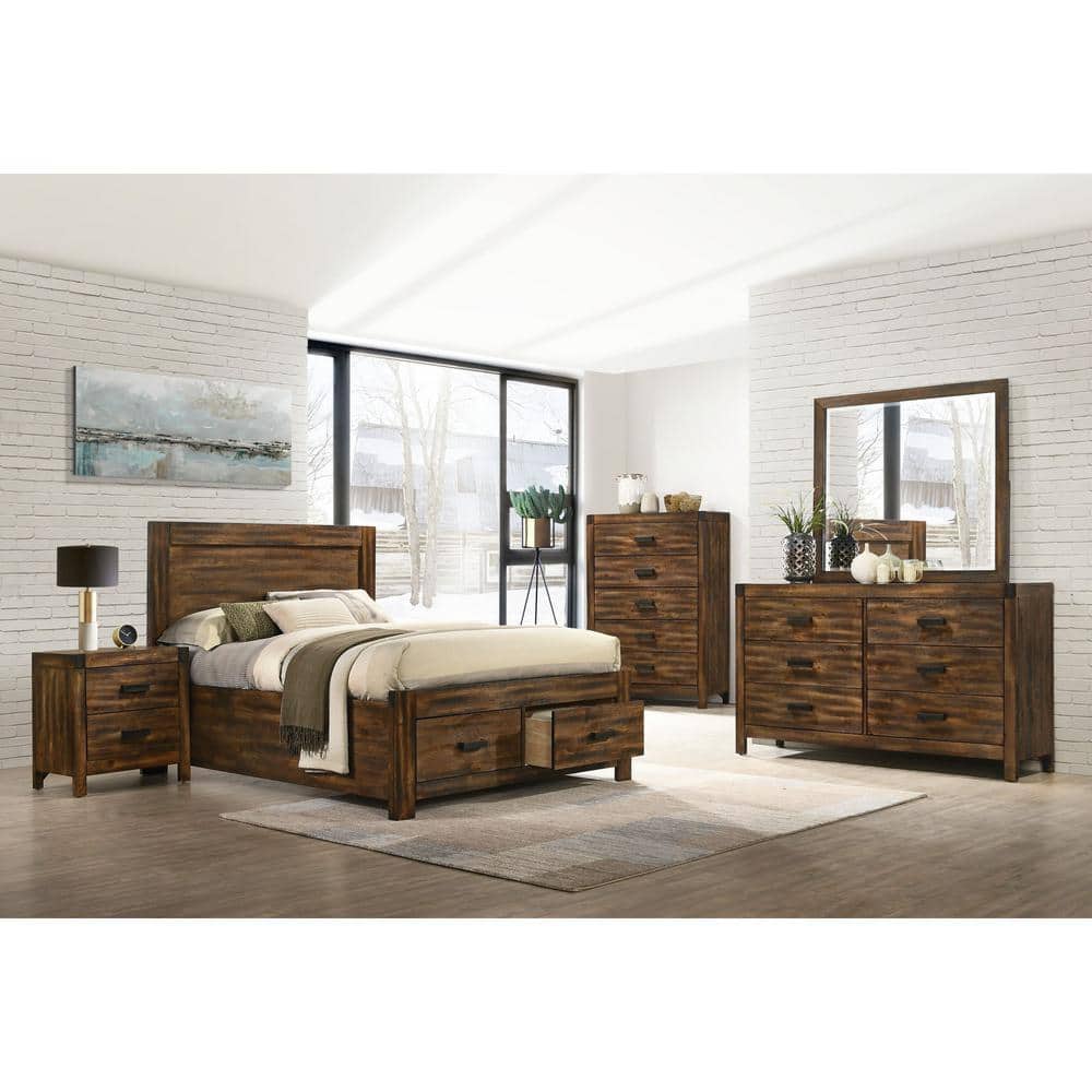 Chestnut Rustic 6-Drawer Dresser with Black Pulls