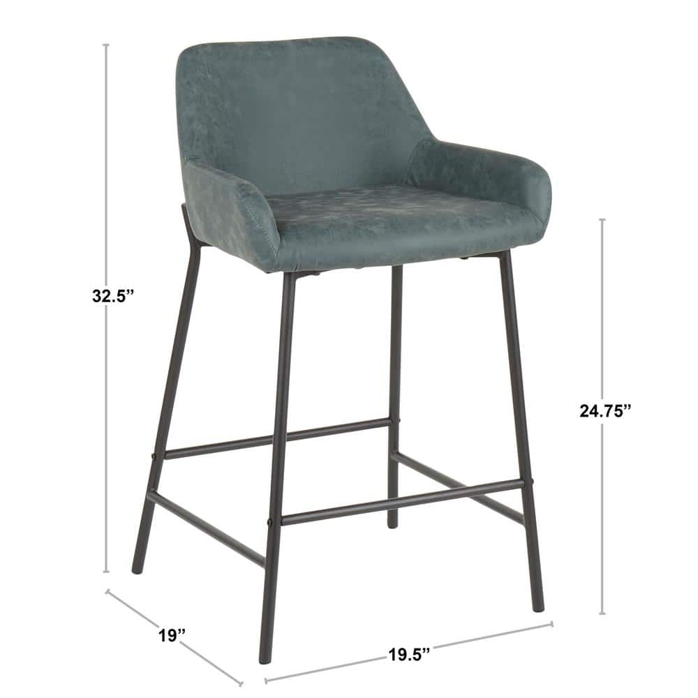 Daniella Green Faux Leather Industrial Counter Stools Set