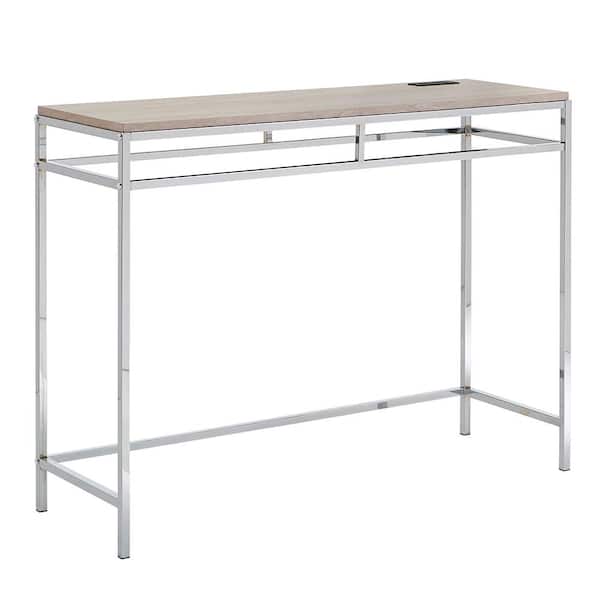 HomeSullivan Chrome Counter Height Desk With Faux Marble Top and Usb Charging Port