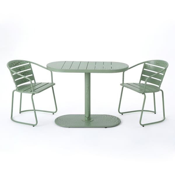 Crackle Green 3-Piece Metal Oval Outdoor Patio Bistro Set