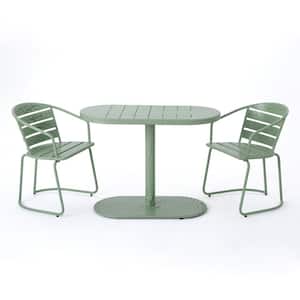 Crackle Green 3-Piece Metal Oval Outdoor Bistro Set