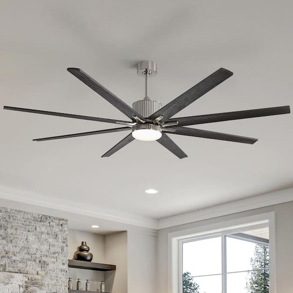 76 in. Indoor/Outdoor Smart Sliver Nickel Standard Downrod Ceiling Fan w/ LED Light Remote 8-Wood Blades Works w/ Phone
