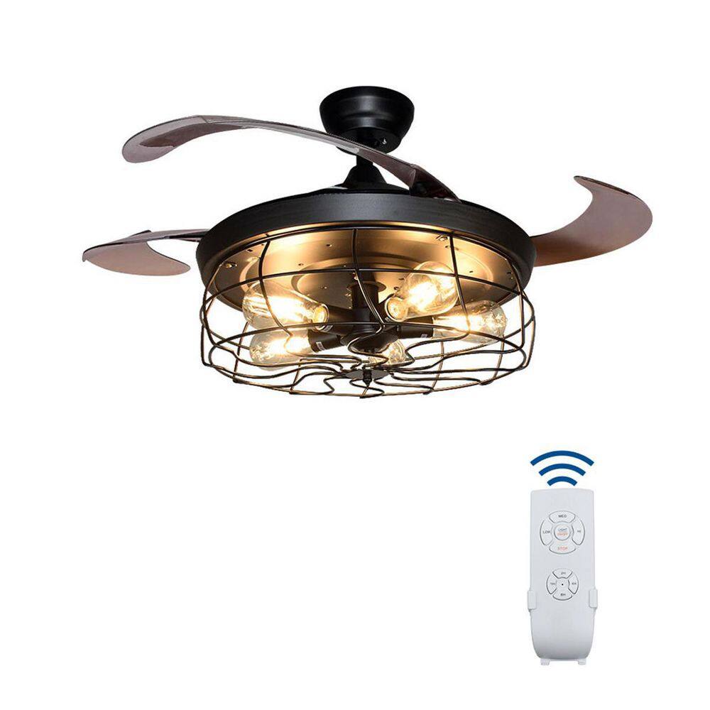 TAIFOND 42 in. Indoor Matte Black Caged Ceiling Fan with Light Kit and