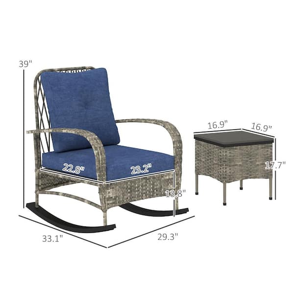 Gray 3-Piece All-Weather Wicker Outdoor Bistro Set Patio Rocking