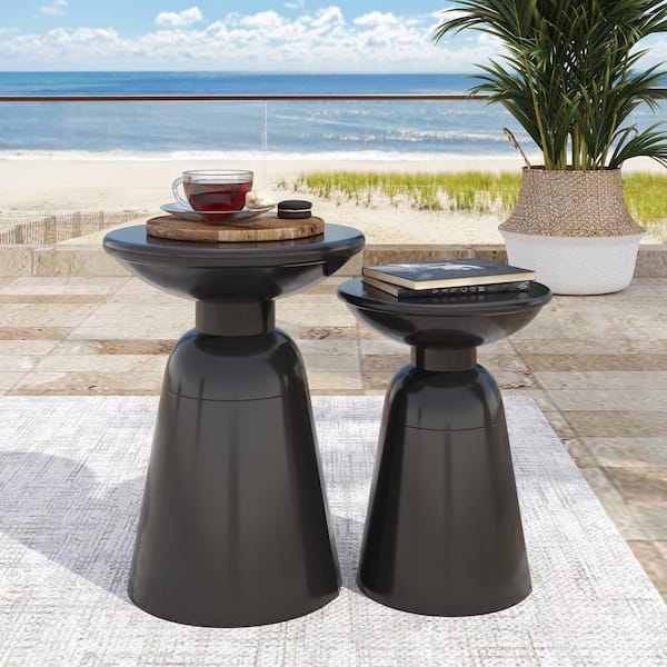 Harper & Bright Designs Lightweight Navy-Blue Iron Outdoor Side Table, Set-2