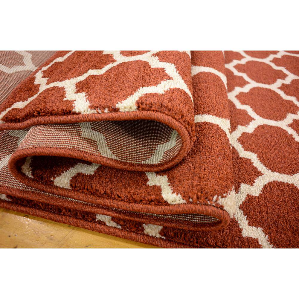 Red and Beige Synthetic Trellis Runner Rug
