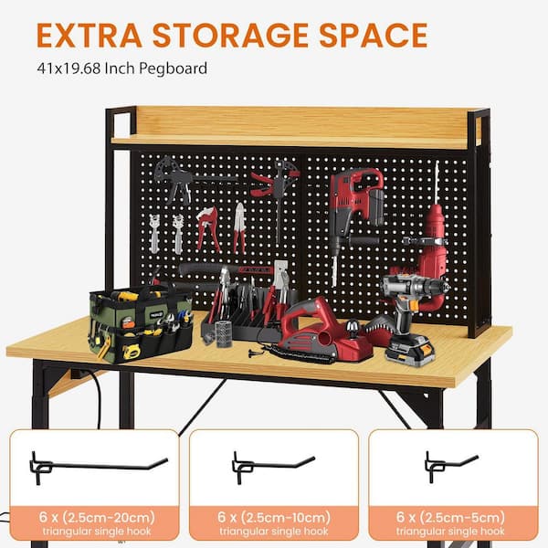 Siavonce 48 in. Adjustable Workbench with pegboard, Heavy Duty