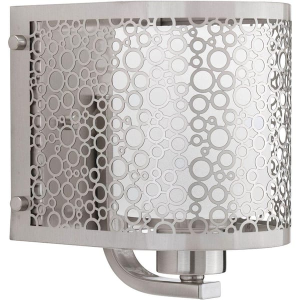 Progress Lighting Mingle Collection 1-Light Brushed Nickel Bath Sconce with Etched Parchment Glass Shade