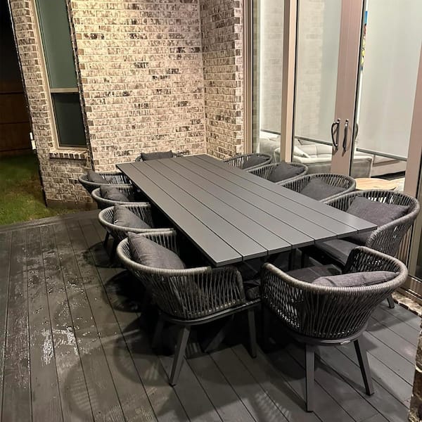 PURPLE LEAF 11-Piece All-Weather Wicker Outdoor Dining Set with Table All Aluminum Frame and Gray Cushions for Garden Backyard Deck