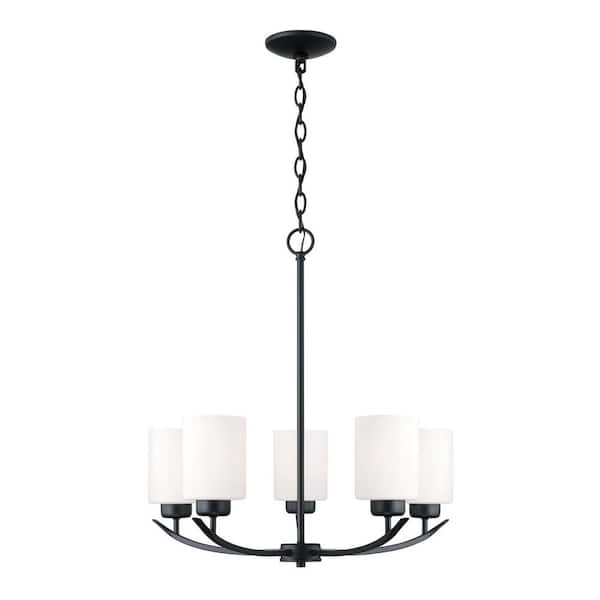 HOMEPLACE LIGHTING Dixon 23 in. W x 23 in. H 5-Light Matte Black Chandelier with Soft White Glass and No Bulbs Included